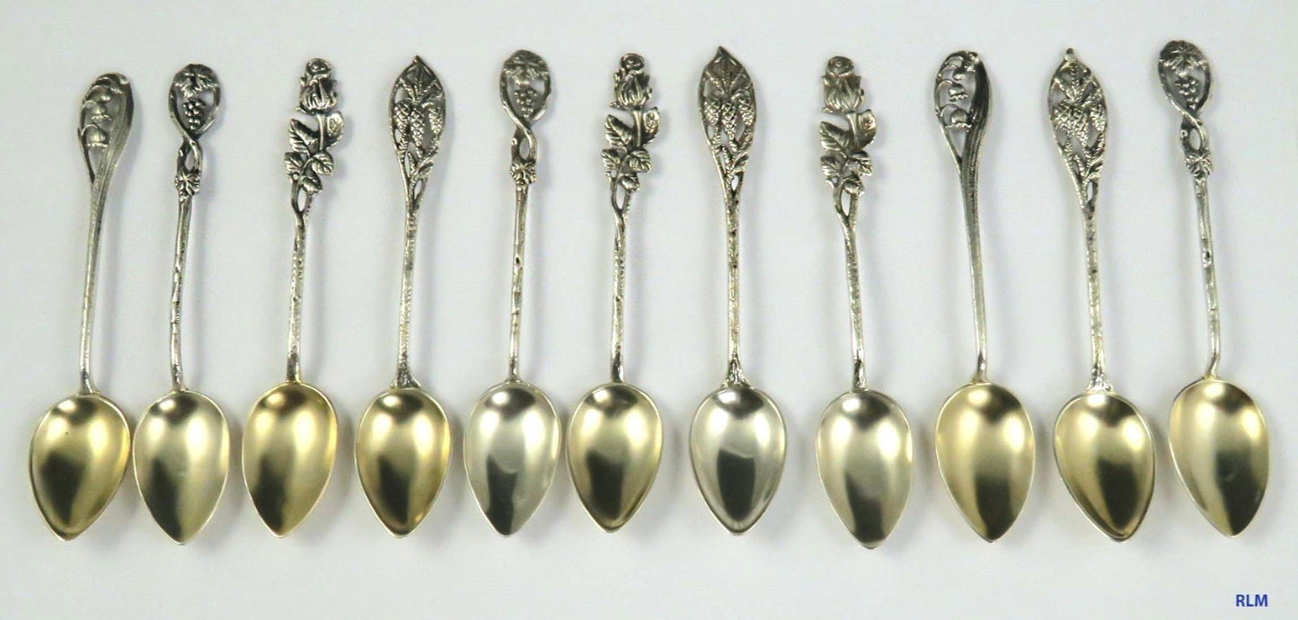 11 Late 1800's Italian/German 800 Silver Demitasse Spoons