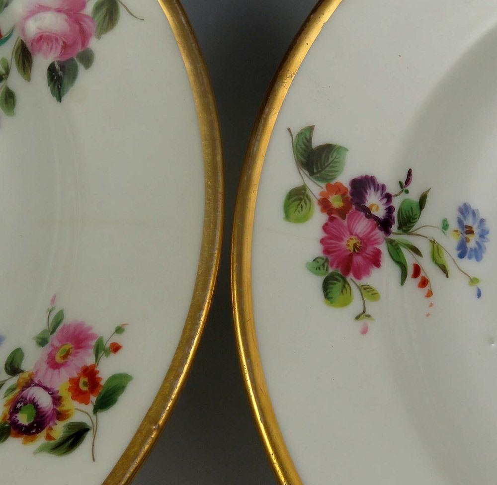 Great 10 Antique c1860s Colorful Floral Gilt Paris Porcelain Soup Bowls 8 1/2"