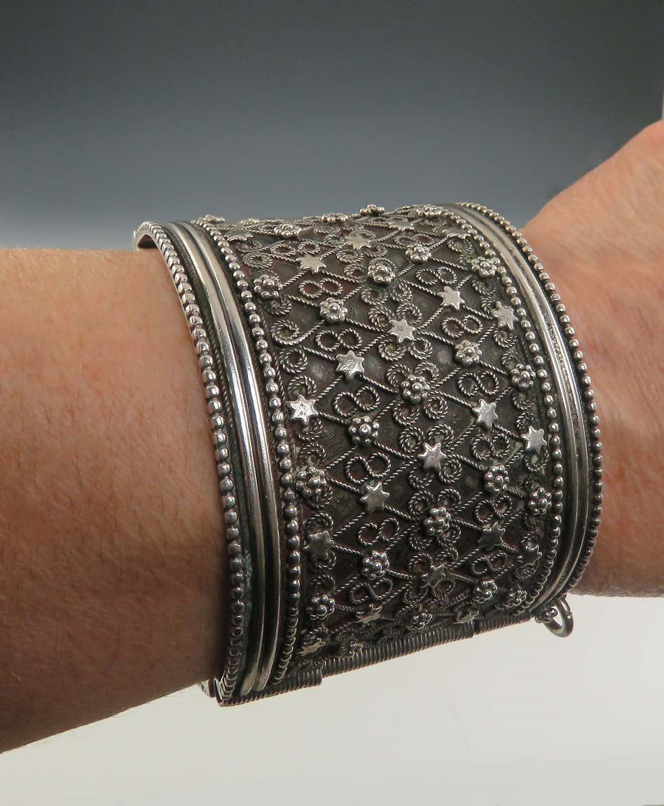 Lovely Indian or African Tribal Silver Filigree 2" Wide Cuff Wedding Bracelet