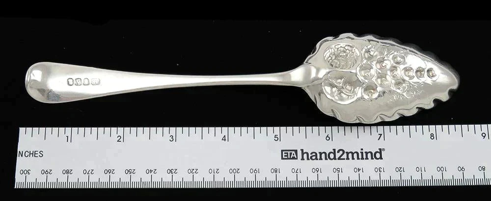 Antique 1796 English Sterling Silver Chased Gilded Fruit Serving Spoon