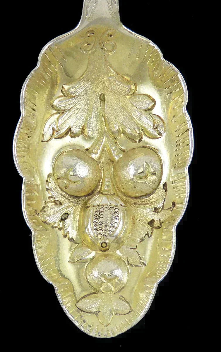 Antique 1805 Irish Georgian Sterling Silver Gold Wash Fruit Bowl Serving Spoon