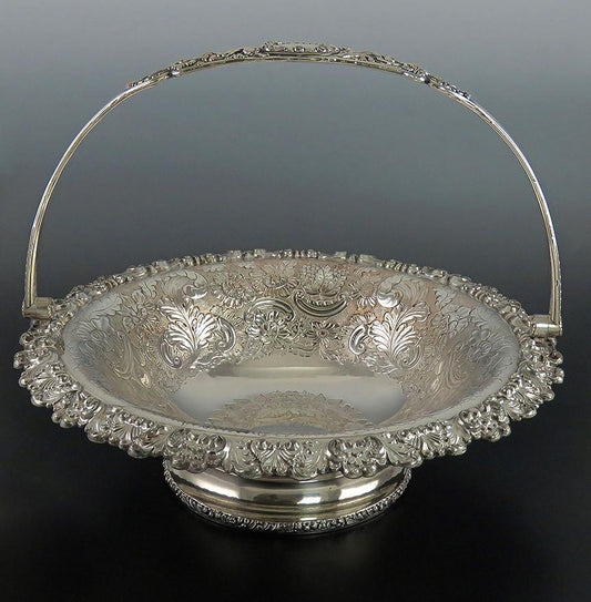 Antique Georgian c1820 Large Floral Sheffield Fused Silver Fruit Basket