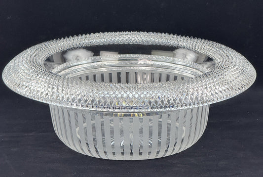 Fab American Brilliant Period Cut Glass 15" Wide Rim Vertical Stripe Bowl