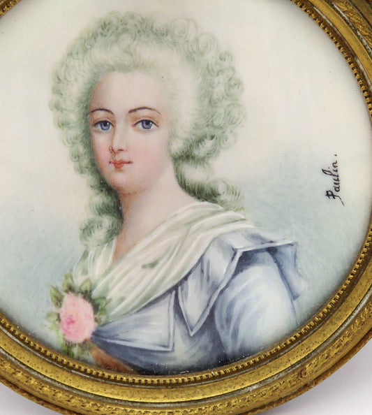 Stunning Mid/Late 1800s French Hand-Painted Portrait Gilt Brass Frame