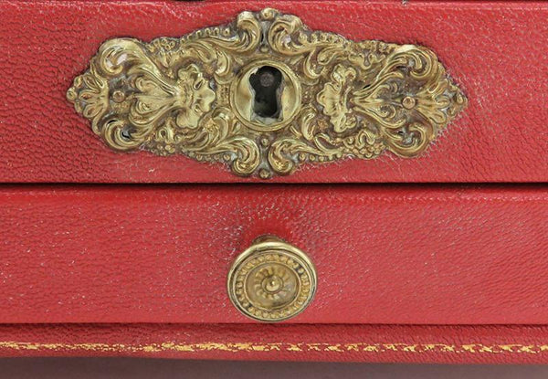 Immaculate Antique English Regency Silk Lined Leather Bound Wooden Gilded Box
