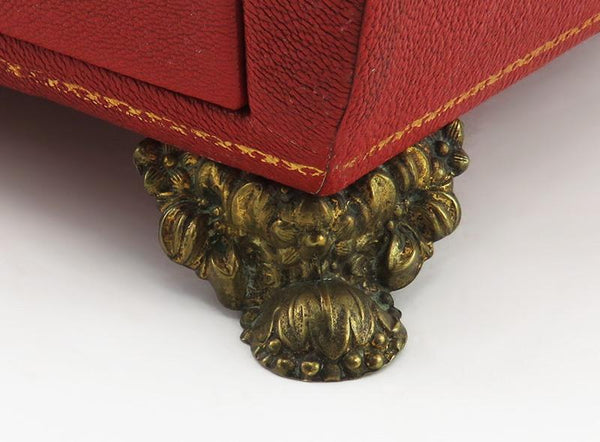 Immaculate Antique English Regency Silk Lined Leather Bound Wooden Gilded Box