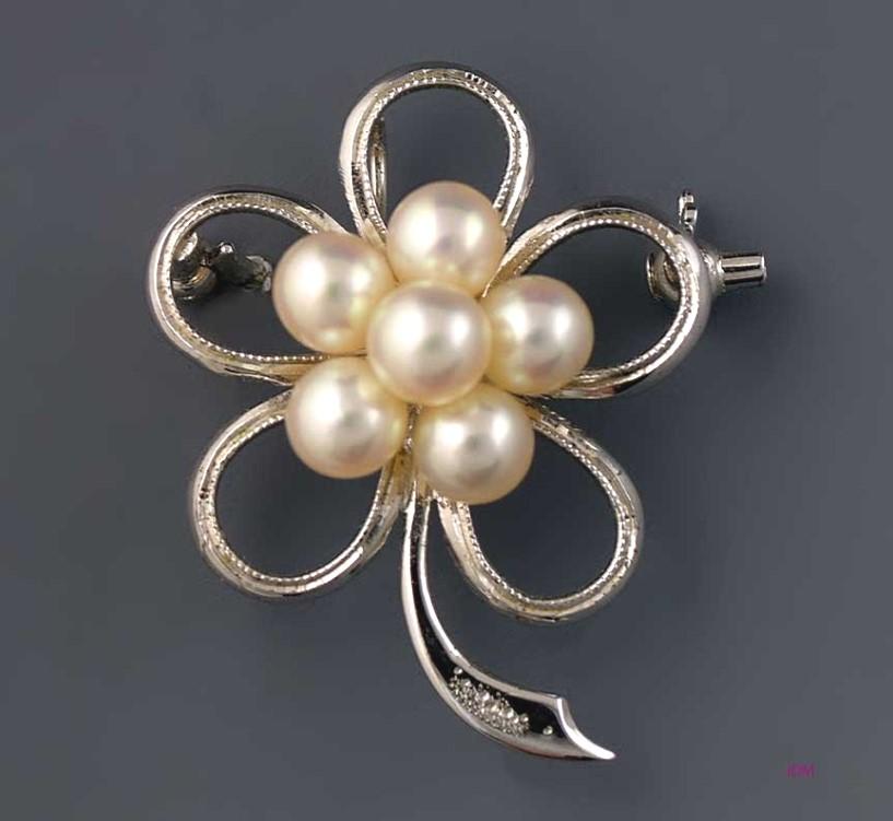 Stylish Vintage Sterling Silver Pearl Flower Floral Pin / Brooch / Pendant
