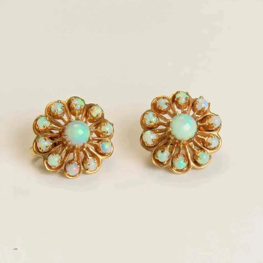 Stunning Pair 14k Gold & Opal Clipback Earrings