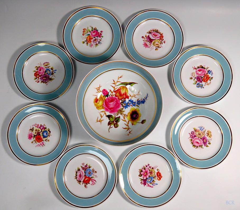 1920s-1930s Spode Copeland 9pc Porcelain Dessert Fruit Set Plates Large Bowl