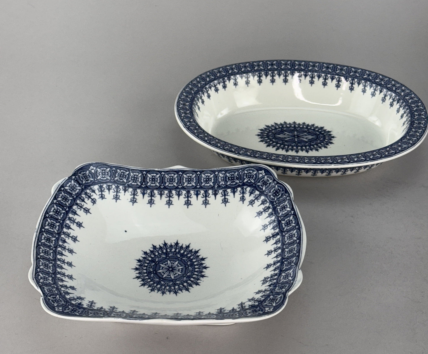 Antique 2 Royal Worcester Blue and White Serving Bowls from 1890