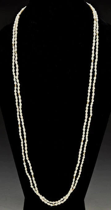 2 Genuine Pearl and Gold Beaded Necklace 33 1/2"