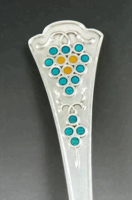 Antique Sterling Silver Tostrup Oslo Norway Enameled Grape Spoon 5 3/8”