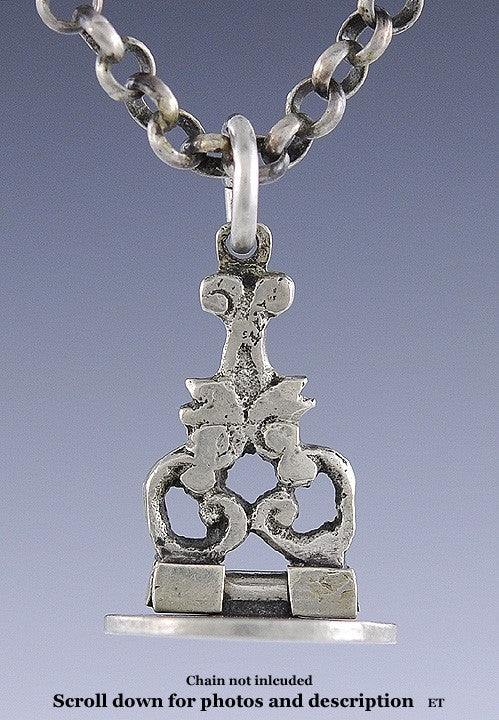 Antique Turkish Solid 800 Silver Engraved Fob Seal Charm