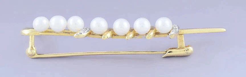 Stunning 18k Yellow Gold Diamond Pearl Abstract Pin Brooch