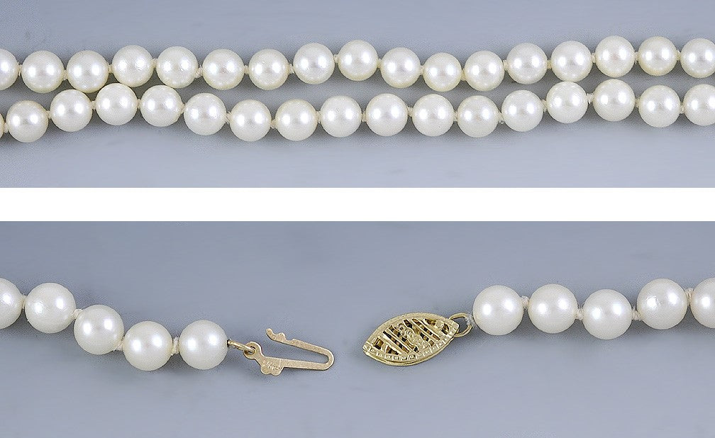 Long Strand Knotted 6mm Pearls 14K Gold Filigree Clasp ~30" Necklace