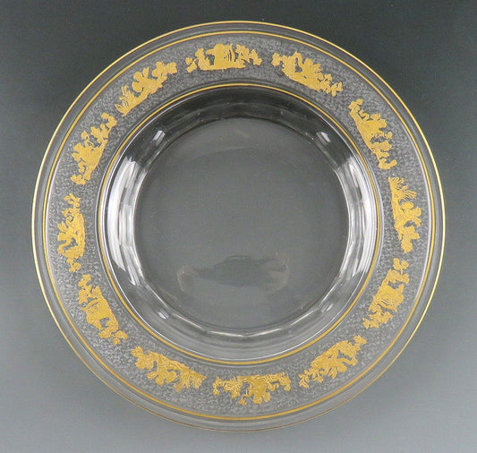 8 Val St. Lambert Danse de Flore Gold Crystal Glass Dinner Plates 8 5/8"