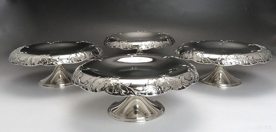 4 Vintage Tiffany & Co Sterling Silver Floral Design Compotes or Tazzas