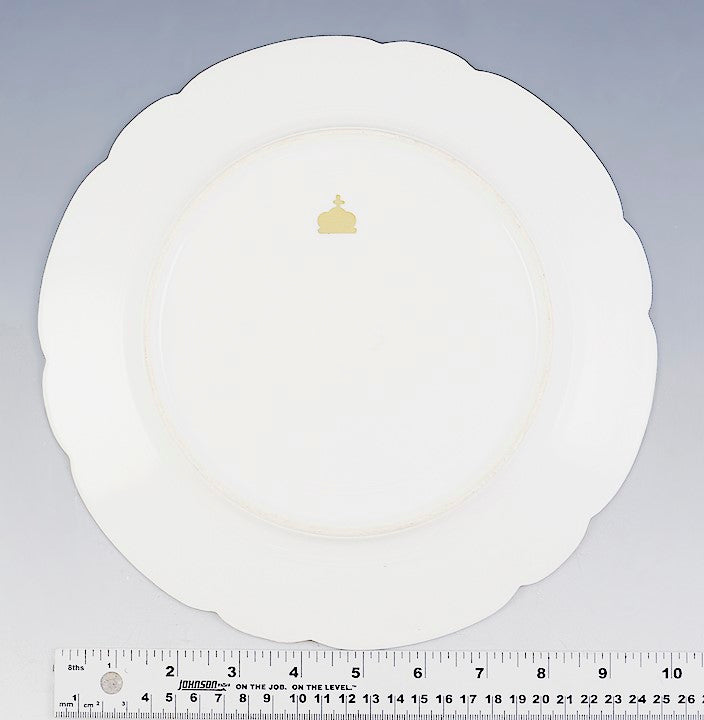 Fine ANTQ Set 12 Royal European Gilded Beaded Dinner Plates Floral Blue White