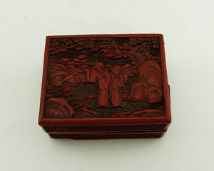 Antique Cinnabar Red Chinese Qing Dynasty Hand Carved Lacquerware Box