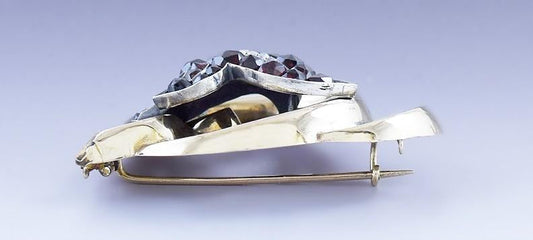 Stunning Victorian 14k Gold Garnet Seed Pearl Fleur De Lis Floral Pin / Brooch