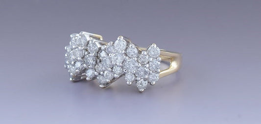 Dazzling 14k Yellow & White Gold & 1.5ct Diamond Wave Ring Size 6.25
