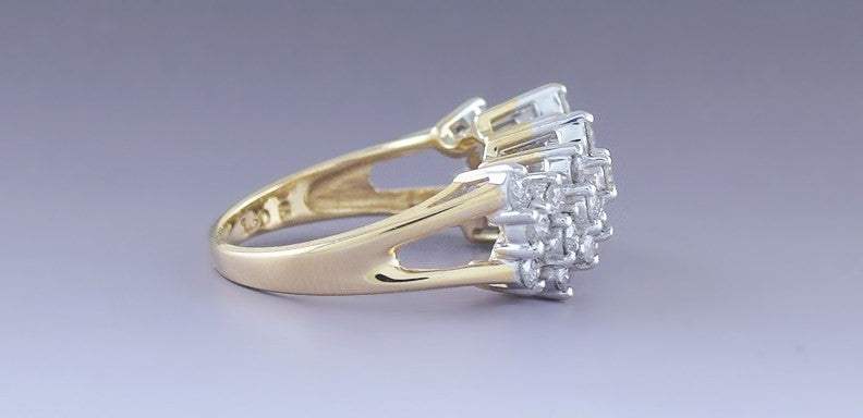 Dazzling 14k Yellow & White Gold & 1.5ct Diamond Wave Ring Size 6.25