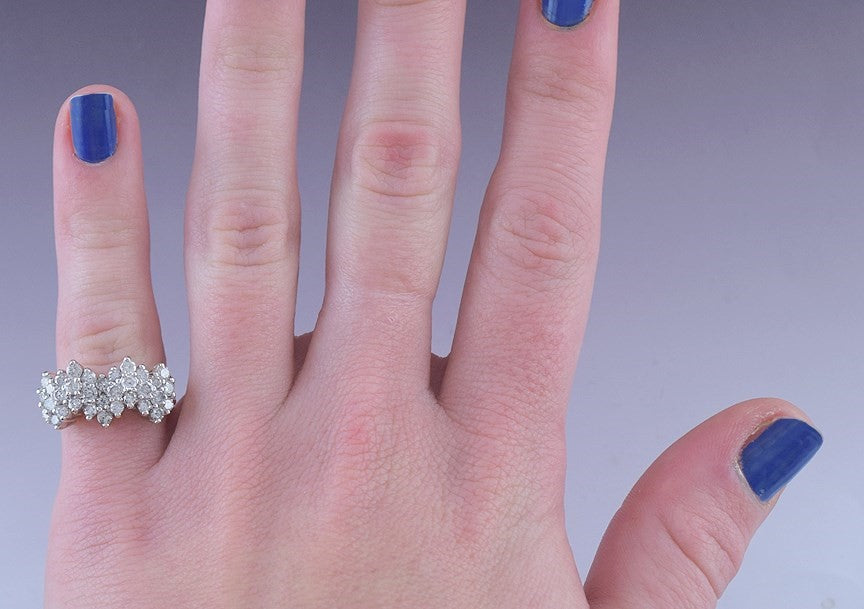 Dazzling 14k Yellow & White Gold & 1.5ct Diamond Wave Ring Size 6.25
