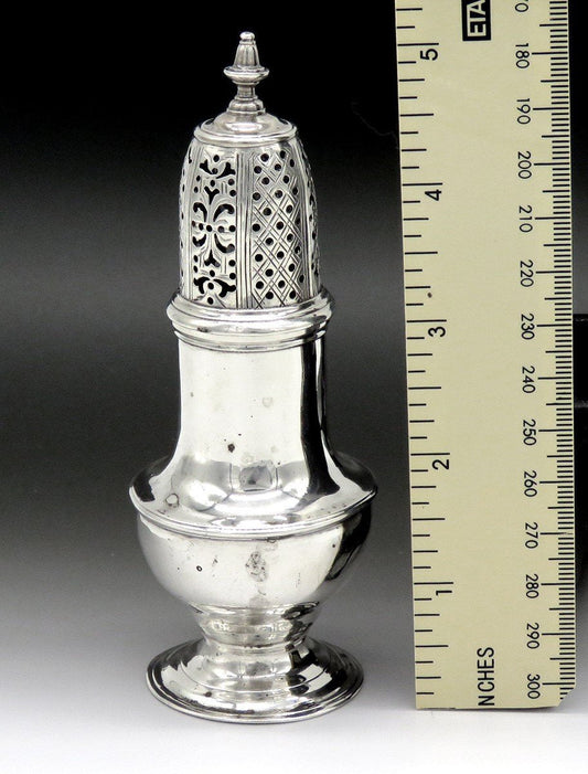 Antique 1760 English Georgian Sterling Silver Pedestal Salt Pepper Shaker