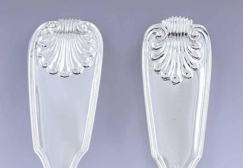 10 English Georgian Sterling Silver Fiddle Thread Shell 7 1/4" Spoons