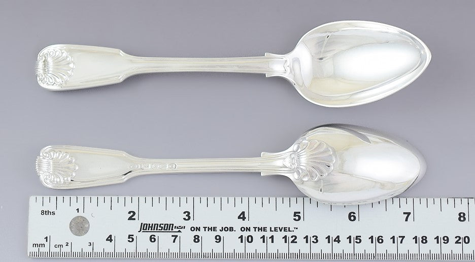 10 English Georgian Sterling Silver Fiddle Thread Shell 7 1/4" Spoons