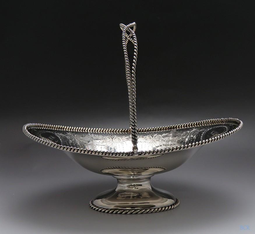 c1850s Superb American 950 Silver Ropetwist Swing Handle Basket Eoff & Shepard