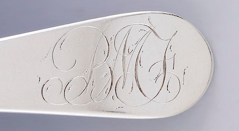 Great c1790s Pair American Sterling Silver Serving Spoons by W.G. Forbes