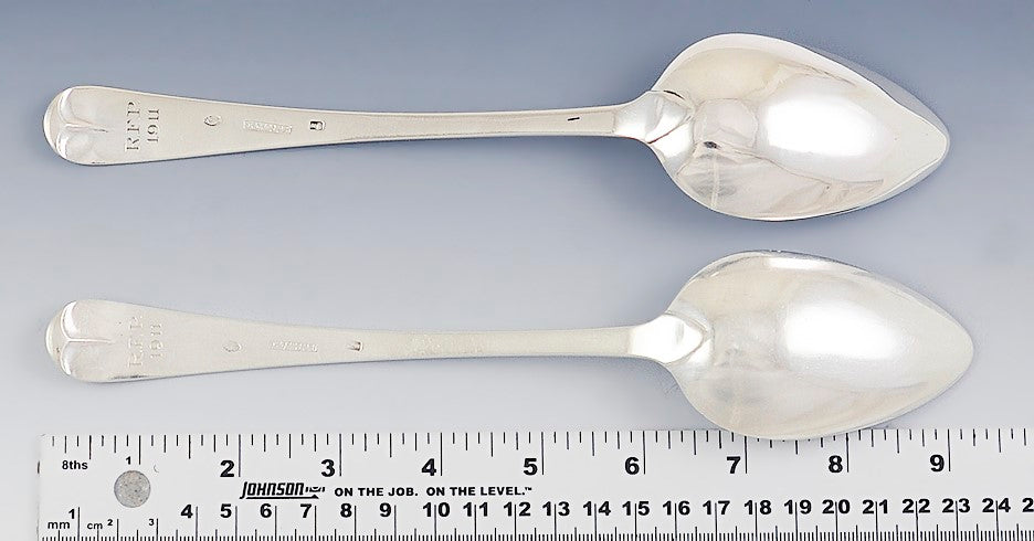 Great c1790s Pair American Sterling Silver Serving Spoons by W.G. Forbes