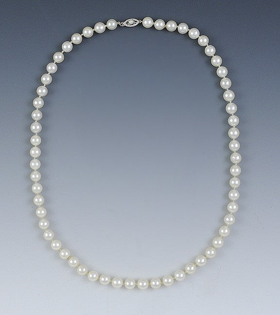 Luminouse 7mm Pearl Strand Necklace 14K Clasp Individually Knotted