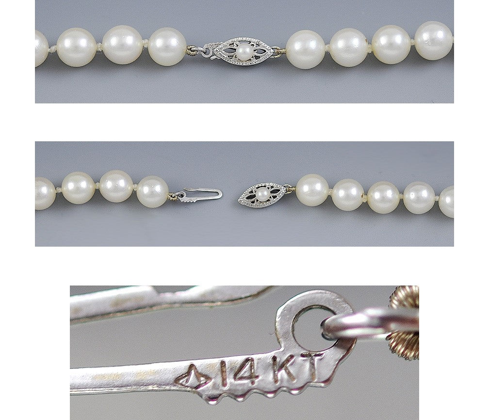 Luminouse 7mm Pearl Strand Necklace 14K Clasp Individually Knotted