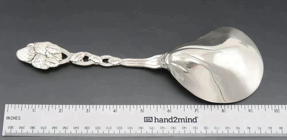 Heavy Solid Sterling Silver Strawberry Pattern Berry/Casserole Serving Spoon