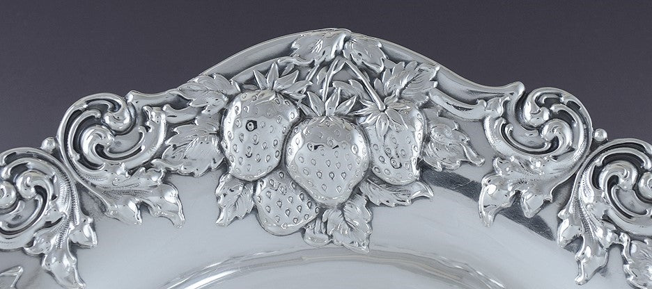 c1900 Art Nouveau Antique Woodside Sterling Silver Strawberry Bowl 7 1/4"