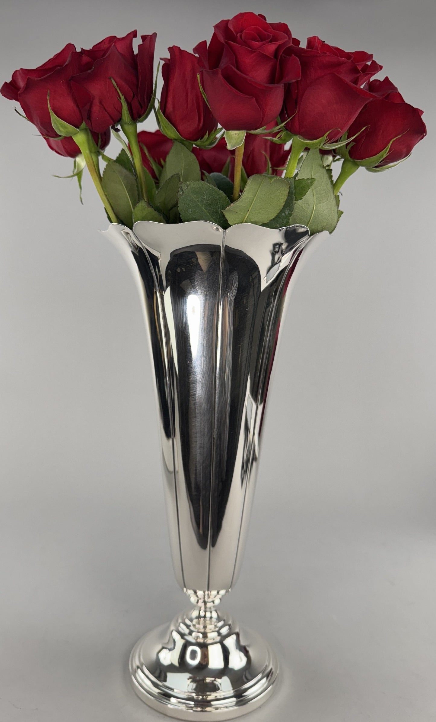 Impressive Watson Sterling Silver 14" Flower Form Floral Tall Trumpet Vase