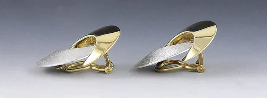 Lovely Pair of 14K White & Yellow Gold Crescent Moon Earrings