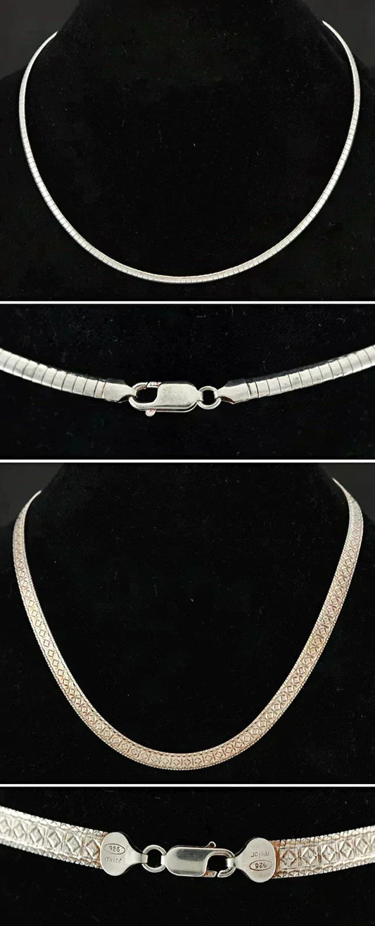 2 Sterling Silver Chain Necklaces Milor Italian Omega and Herringbone Chains
