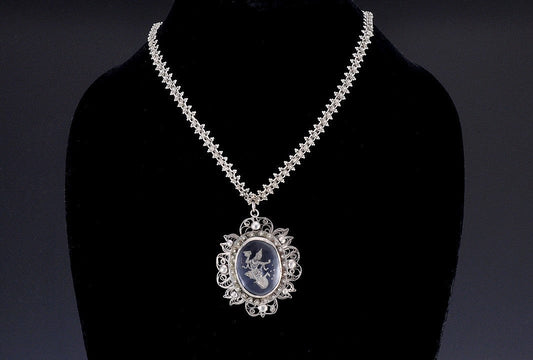 Fabulous Sterling Silver and Niello Necklace w/ Pendant Dancing Figure 1930-1960