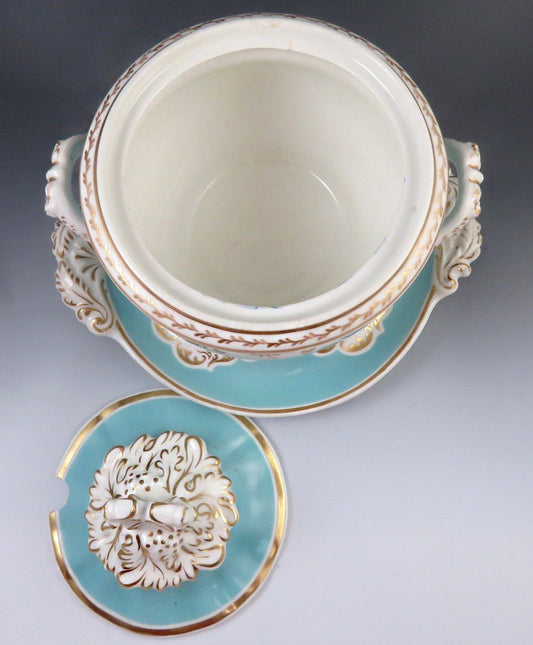Antique 1830s Chamberlains English Worcester Porcelain Gilt Sauce Tureen