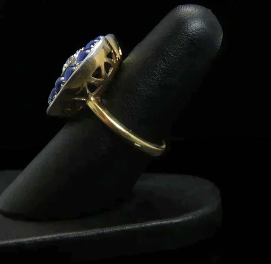 Vintage 1920's 14k Gold & Platinum Heart Ring w/ Diamonds Blue Sapphires sz 6.5