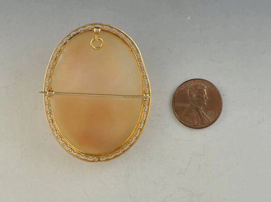 Antique 10K Yellow Gold Cameo Left Facing Goddess Hera Pin Brooch Pendant
