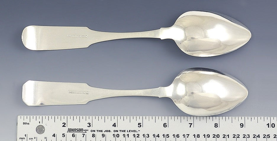 c1815 Great Pair American Coin Silver Serving/Tablespoons Fiddle Pat by Emery