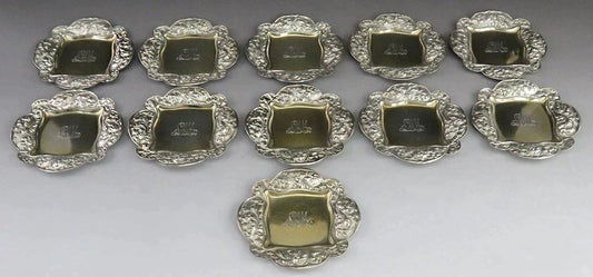 11 Antique 1891 Gorham Sterling Silver Gold Wash Small Candy or Nut Dishes