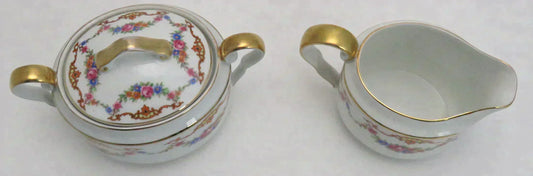 2pc Elegant Czech Epiag Floral Sugar & Creamer Set 9561