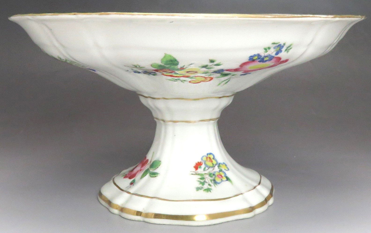 Lovely 1850's-1870's Paris Porcelain Floral Pedestal Compote Raised Dish/Bowl