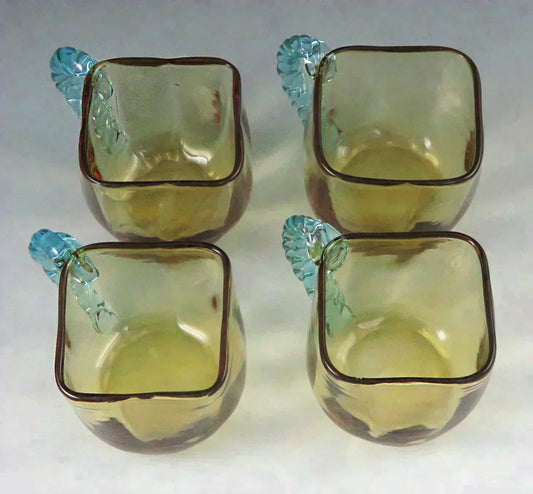 4 Unique Victorian European Cube/Box Form Cordial or Shot Glasses w/ Rope Handle