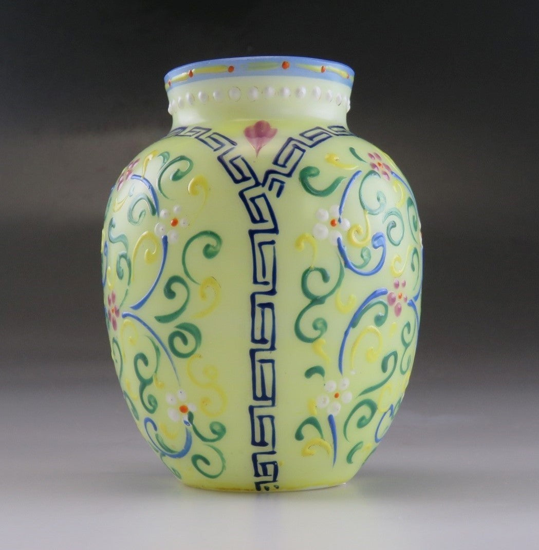 Antique English Victorian Thomas Webb Moroccan Tapestry Pat. Hand Painted Vase